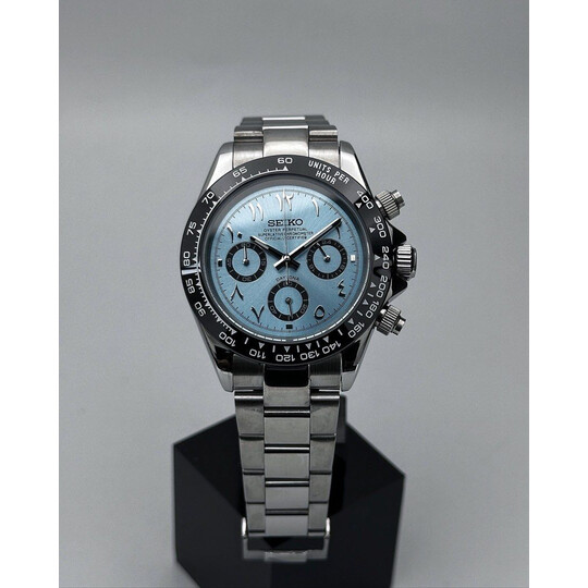 Custom Seiko Mod • Ice Blue Arabic Daytona • 39.5mm